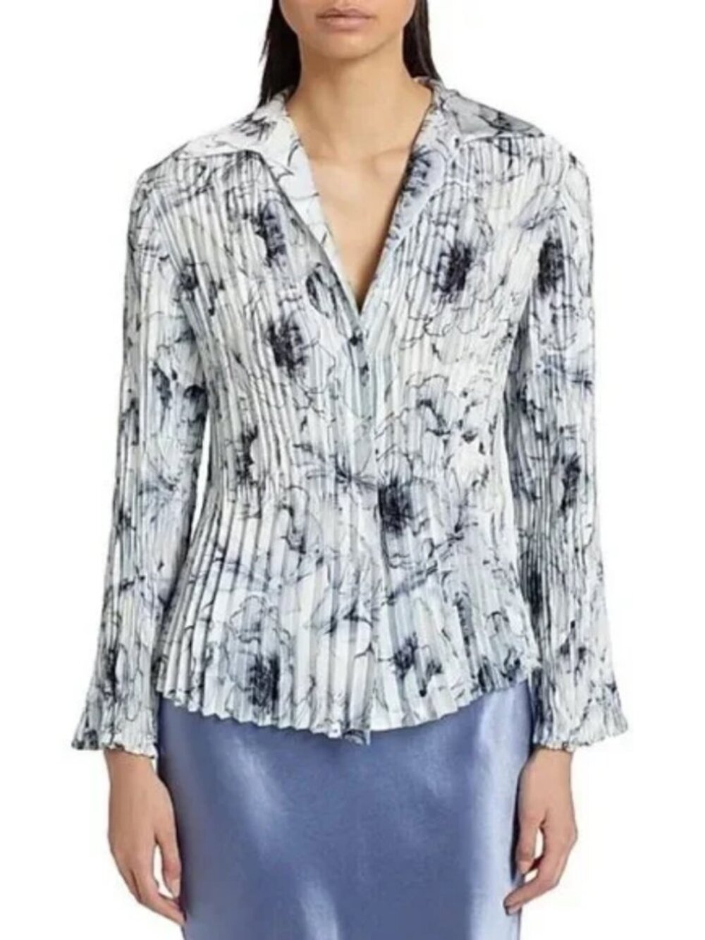Vince Lilly Pleated Blouse Pale Azure Size Small